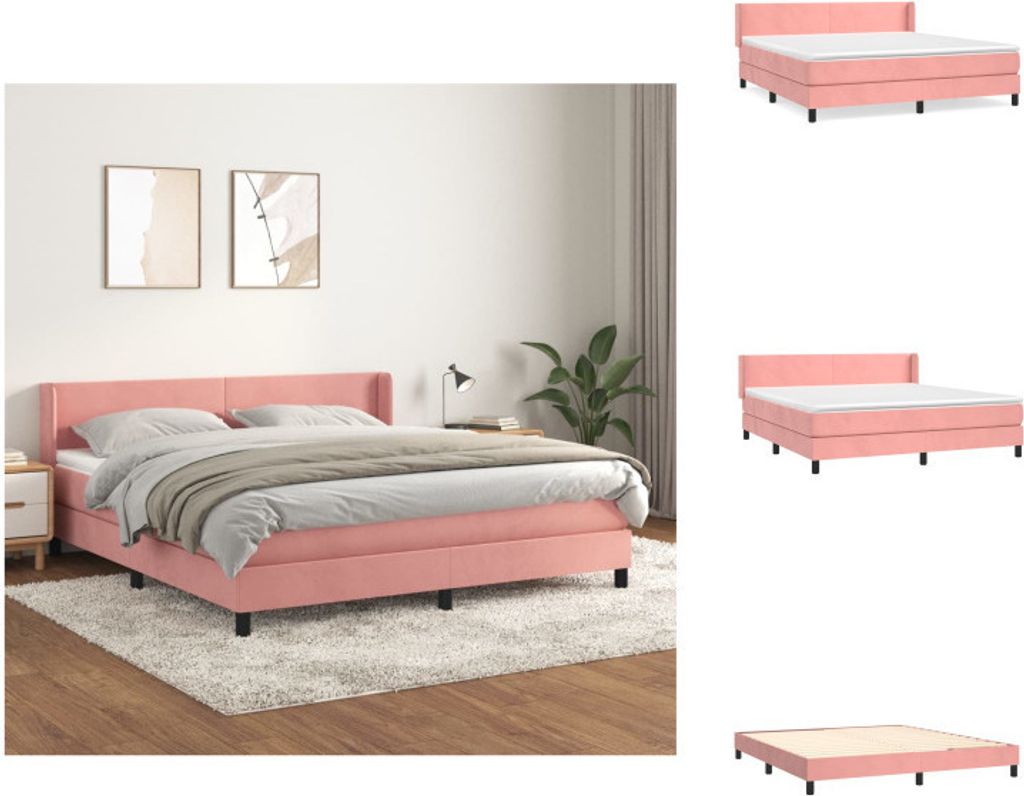 vidaXL Boxspringbett mit Matratze Rosa 180x200 cm Samt - Betten & Bettgestelle