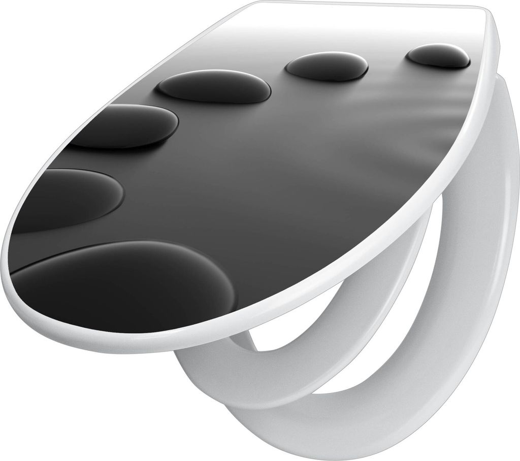 banjado Familien WC Sitz mit Absenkautomatik 37x44,5x5cm -Schwarze Steine - Klodeckel/Klobrille mit kindersitz aus hochwertigem Polypropylen - univ...