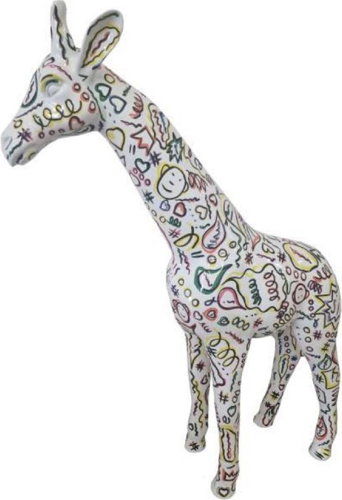 Casa Padrino Luxus Deko Skulptur Giraffe Weiß / Mehrfarbig H. 115 cm - Große Deko Figur - XXL Deko Skulptur - XXL Deko Figur - XXL Tierfigur - Wo...