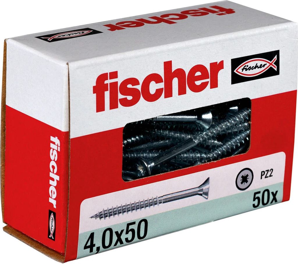 fischer Schrauben Holz Senkkopf Carbon steel PZ2 - FSPII CZP 4,0 x 50mm 50 Stk