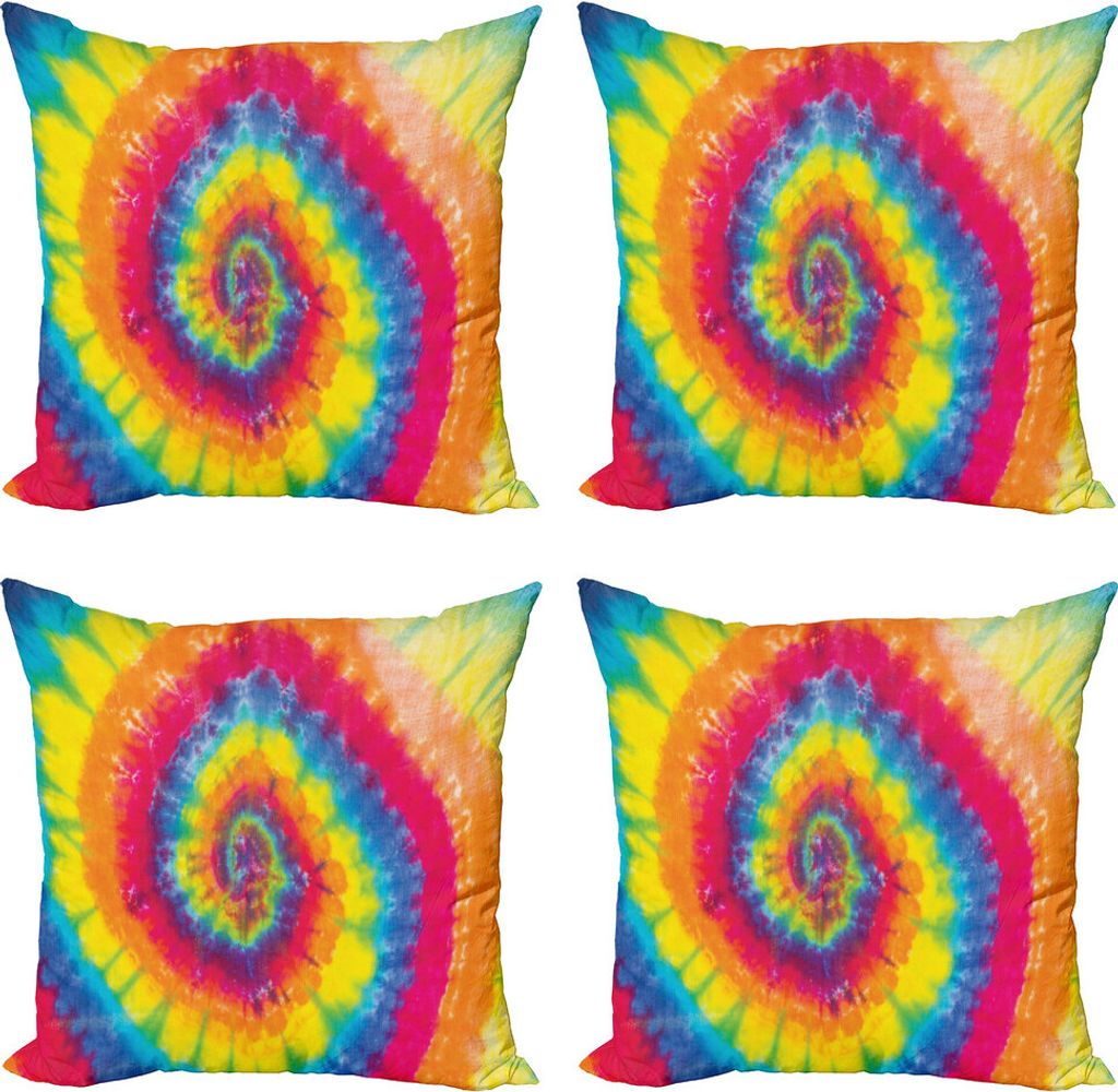 ABAKUHAUS Tie Dye Kissenbezug Set (4 Stück), Abstrakte bunte Batik, Moderner Doppelseitiger Digitaldruck, 50 cm x 50 cm, Mehrfarbig