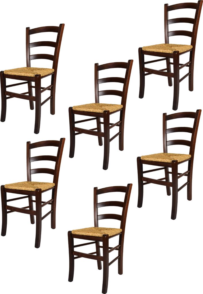 t m c s Tommychairs - 6er Set Stühle VENEZIA für Küche und Esszimmer, robuste Struktur aus lackiertem Buchenholz im Farbton dunkles Nussbraun un...