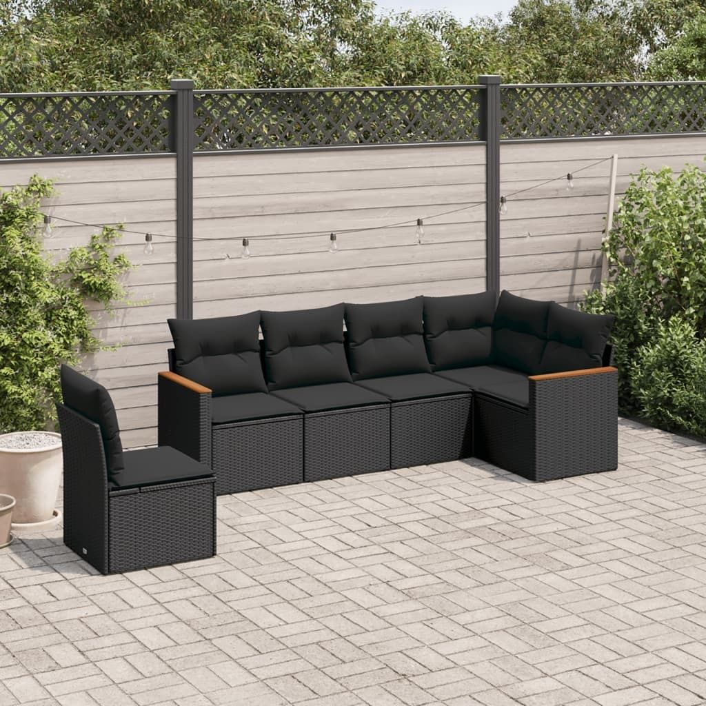 6-tlg. Garten-Sofagarnitur mit Kissen Schwarz Poly Rattan 3258415
