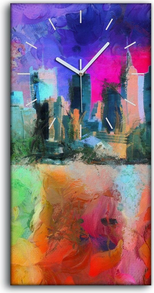 Wohnzimmer-Bild Leinwand Uhr Geräuschlos 30x60 Malerei Abstrakte Kunst Stadt - weiße Hände