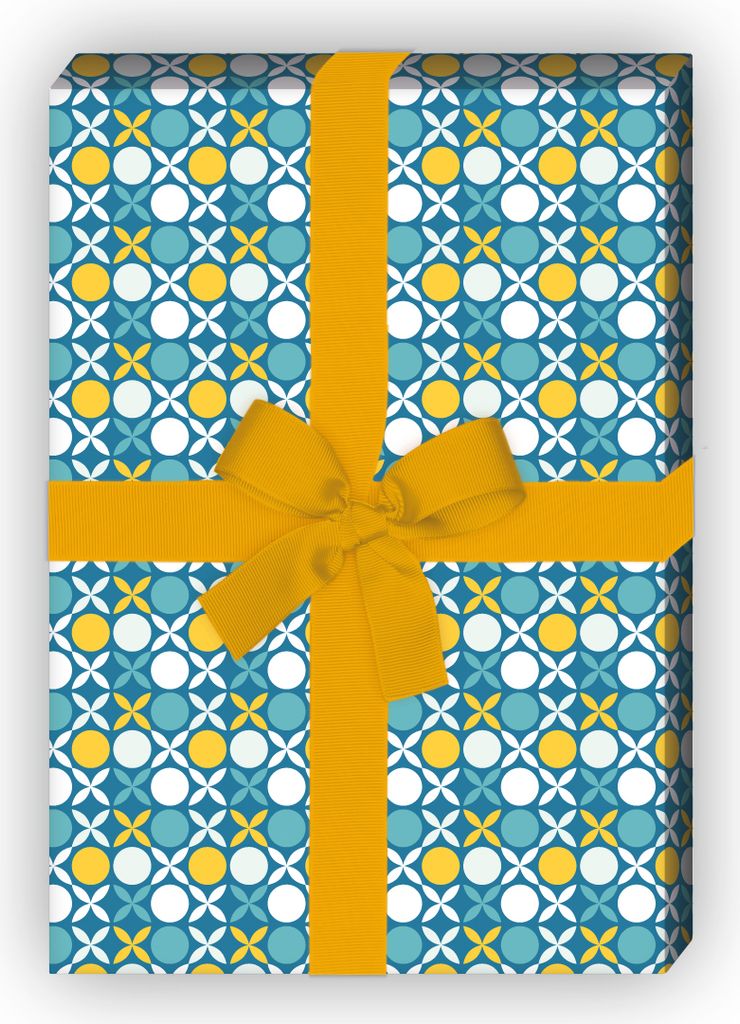 Schickes Retro Geschenkpapier, Dekorpapier mit Vintage Punkte Muster, blau - G8609, 32 x 48cm