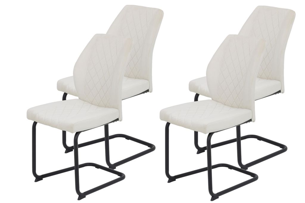 Hela Tische, 4er Set Freischwinger Oslo Bezug Samt Beige, Rundrohr Gestell Schwarz, Lehne mit Rautensteppung, ergonomischer Rücken, 140kg belastbar