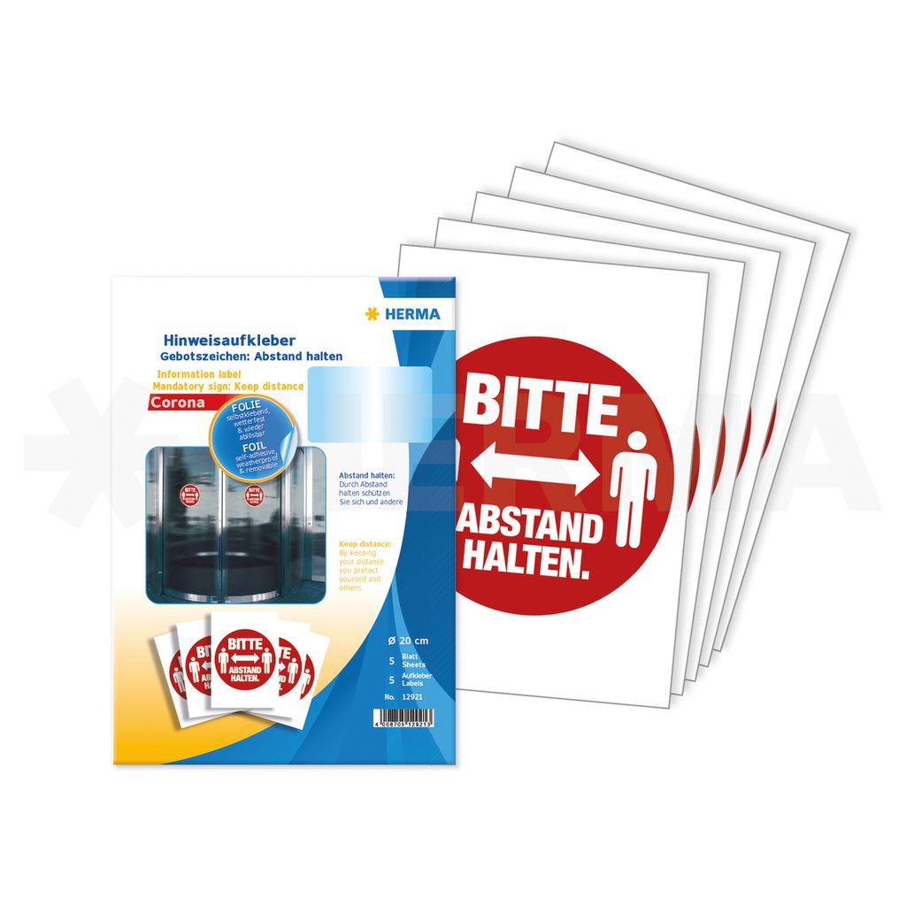 HERMA Hinweisetiketten Abstand rot/weiß Text/Pict. 5St.