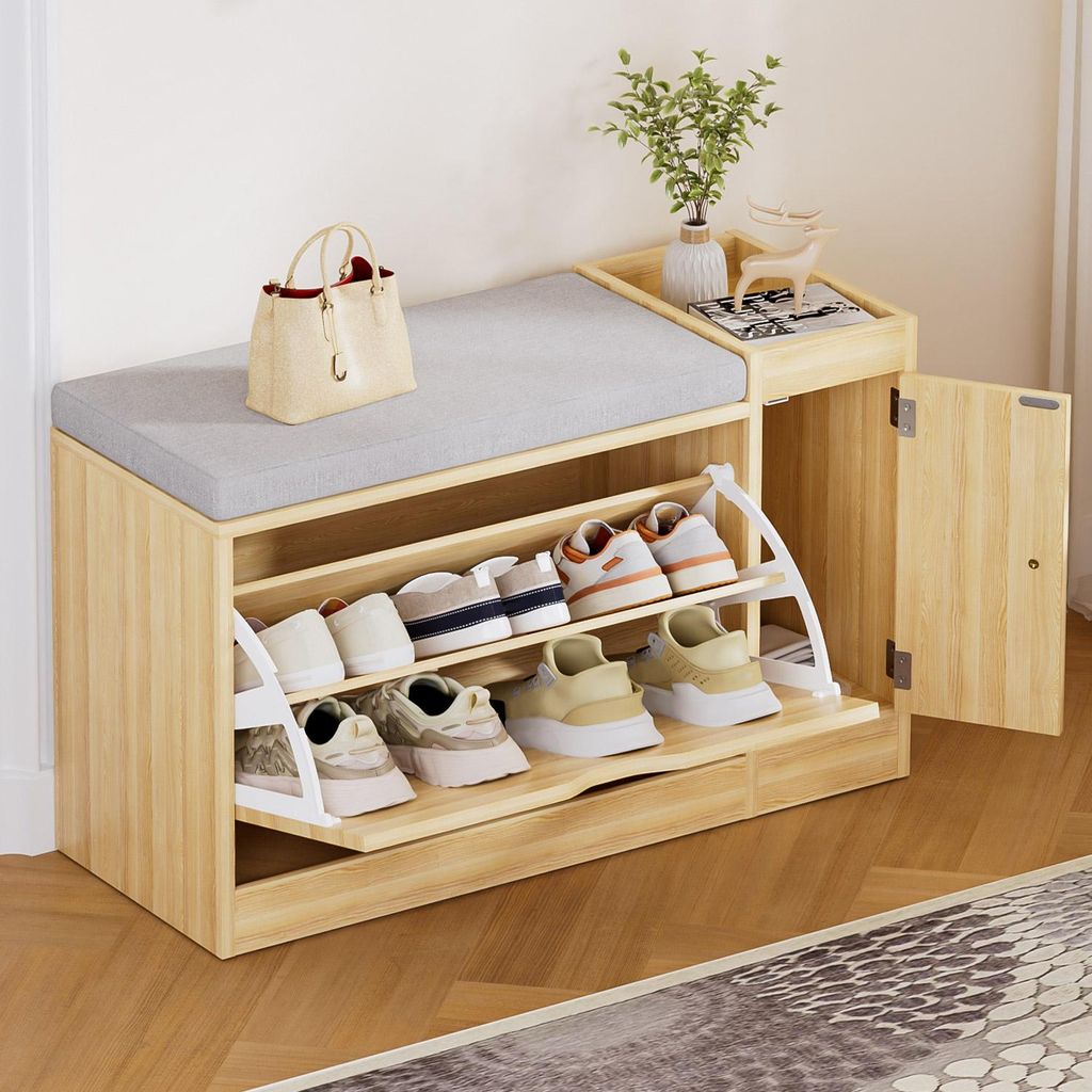Yorbay Schuhbank mit Stauraum & Polster,Schuhablage Regal, Sitzbank mit Stauraum 80x30x50 cm, belastbar bis 80 kg, für Flur, Wohnzimmer, Diele