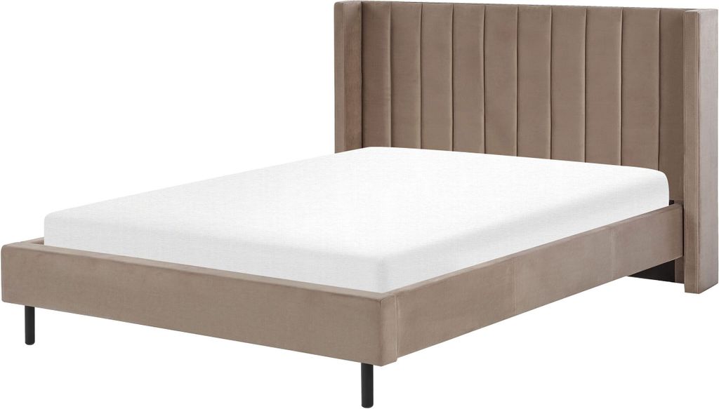 BELIANI Polsterbett Taupe 160 x 200 cm Samtstoff Mit Lattenrost Glamour Doppelbett Königsbett Ehebett Schlafzimmer Elegant Modern