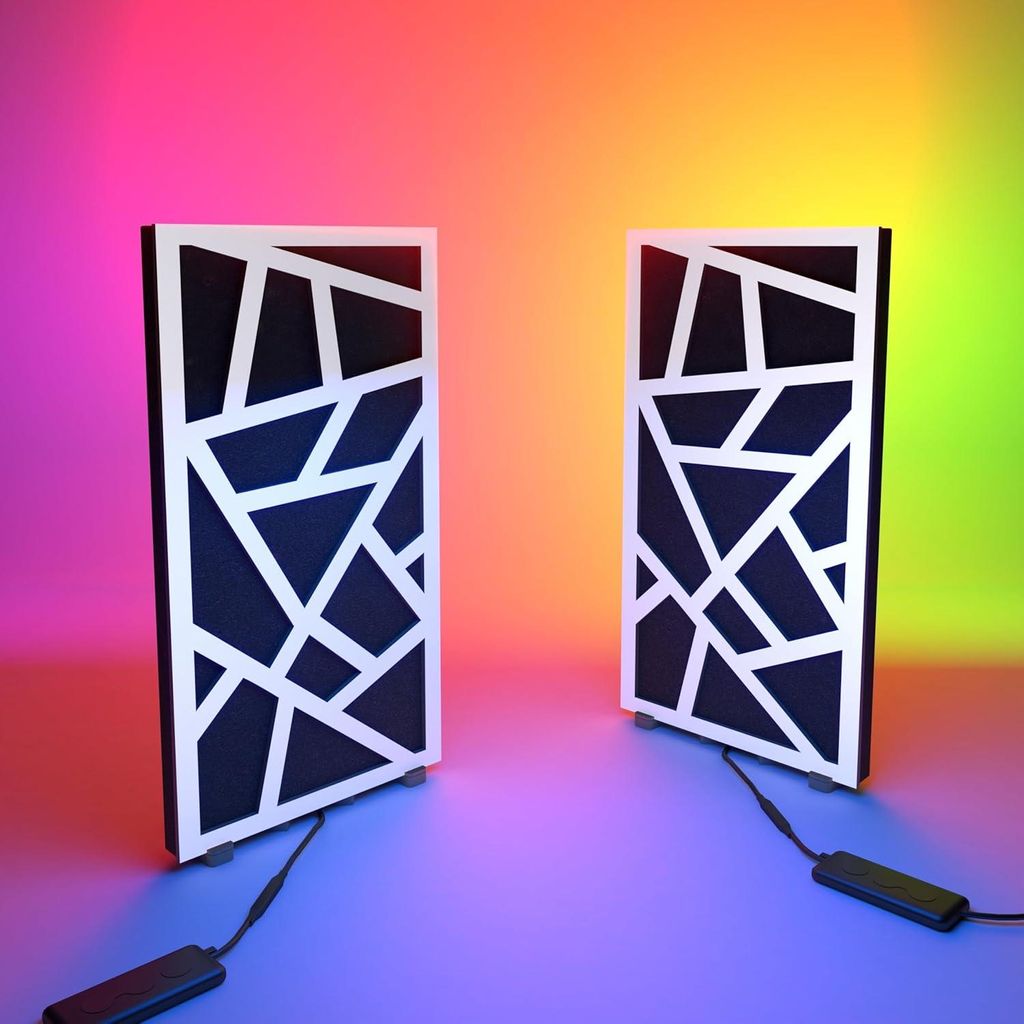 2er-Pack schmale Akustikplatten "SKYROSS-mini" mit RGB-Schreibtischlampe |Mobiler Ständer mit LED-Tischfuß | 25 x 50 cm |Weiß