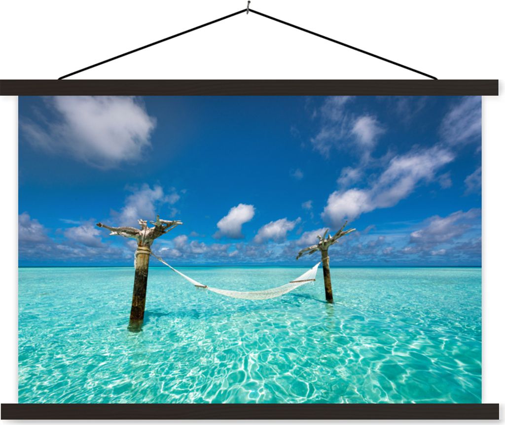 MuchoWow Textilposter Meer - Hängematte - Himmel 60x40 cm mit schwarzem Rahmen - Hölzernes