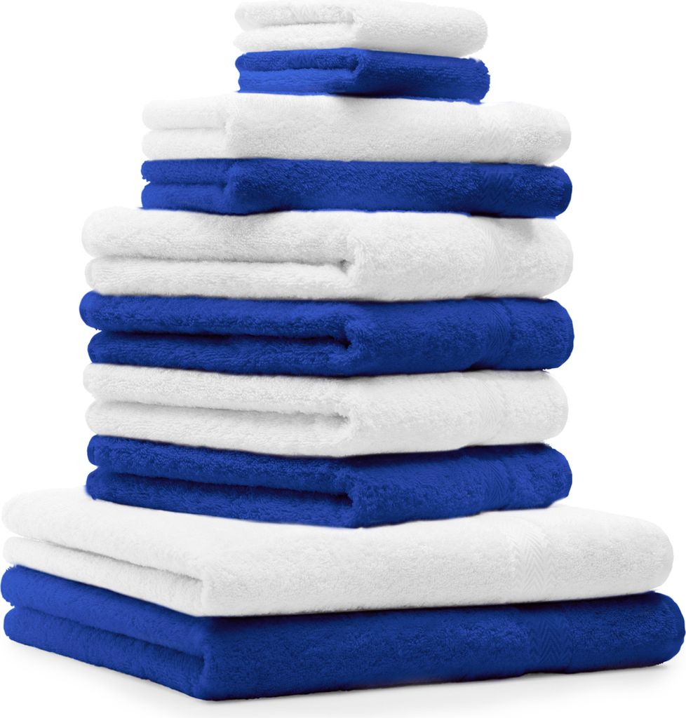 Betz 10-tlg. Handtuch-Set PREMIUM CLASSIC 2 Duschtücher 4 Handtücher 2 Gästetücher 2 Seiftücher Farbe: royalblau & weiß