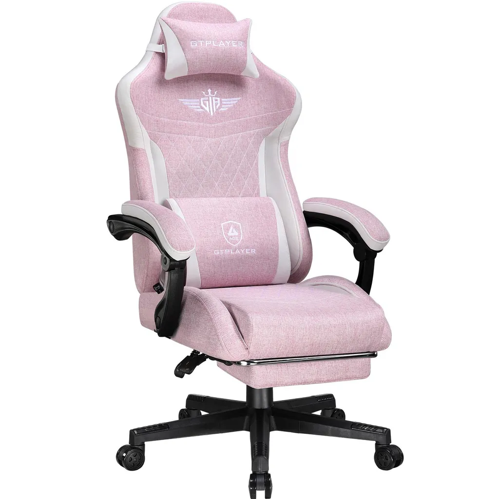 Siège Gaming GTPLAYER avec Dossier Élargi en Lin Rose Support 150kg