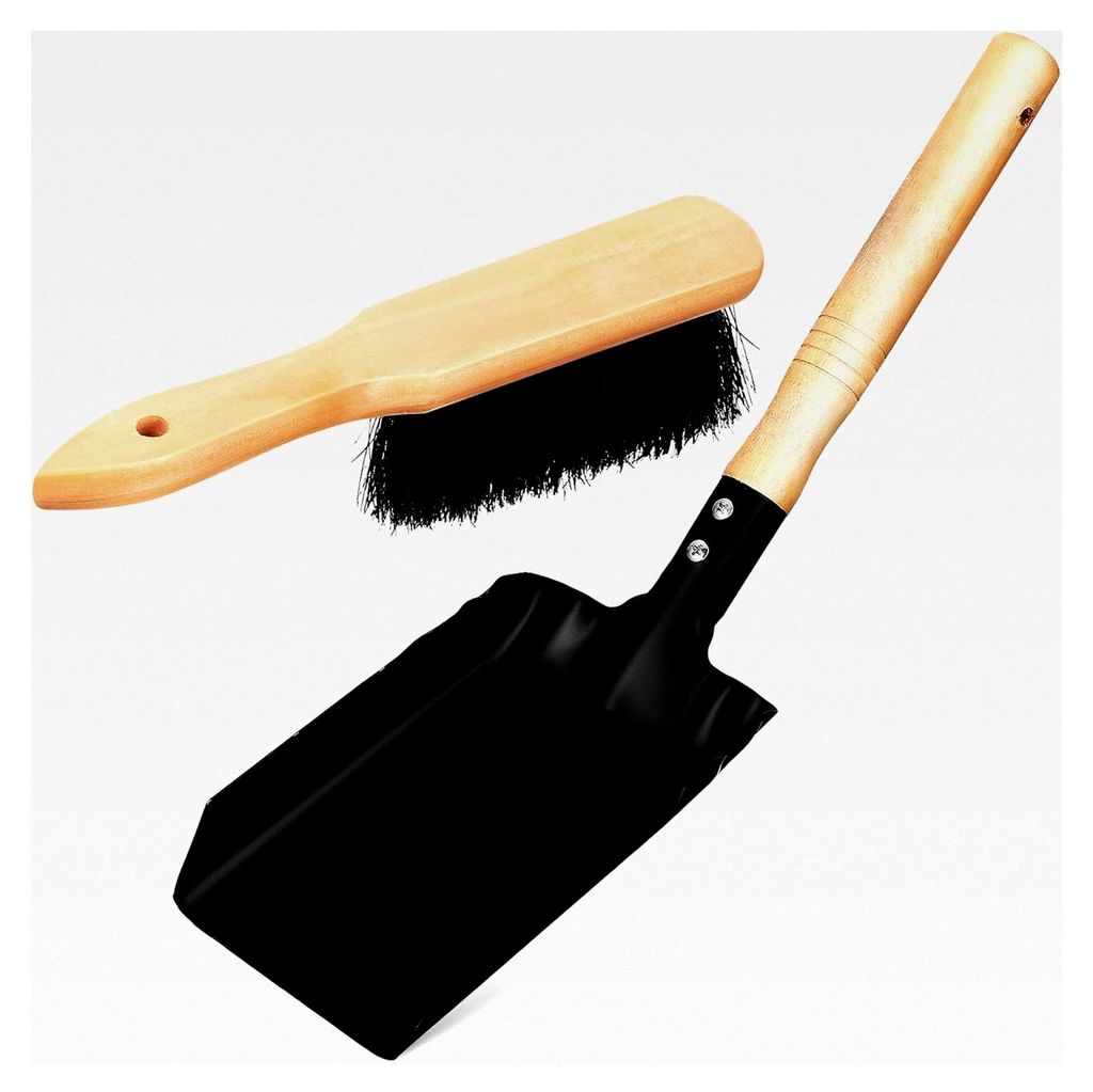 Kamin Ascheschaufel und Besen Set mit hitzebeständigen Holzgriffen für die Reinigung von Kamin und Ofen, tragbares Kehrwerkzeug für Camping und ...