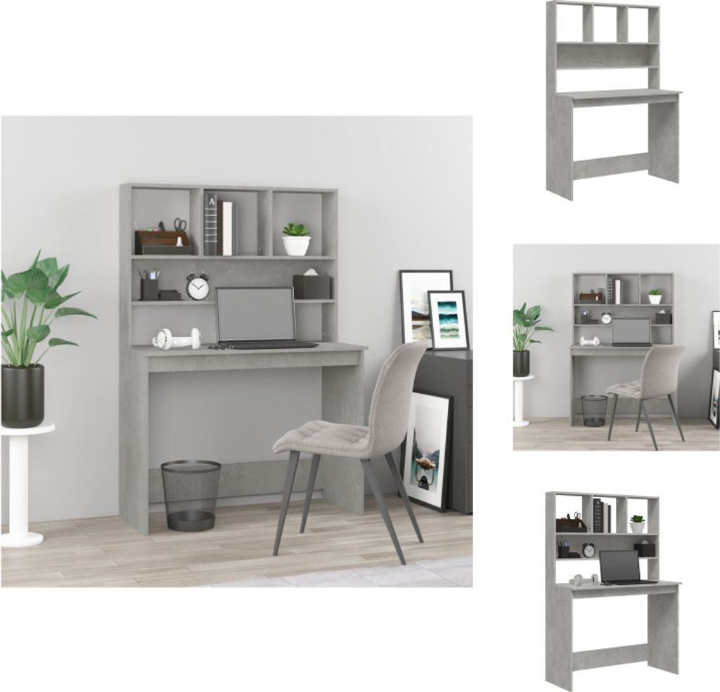 vidaXL Schreibtisch mit Regal Betongrau 102x45x148 cm Holzwerkstoff - Schreibtische