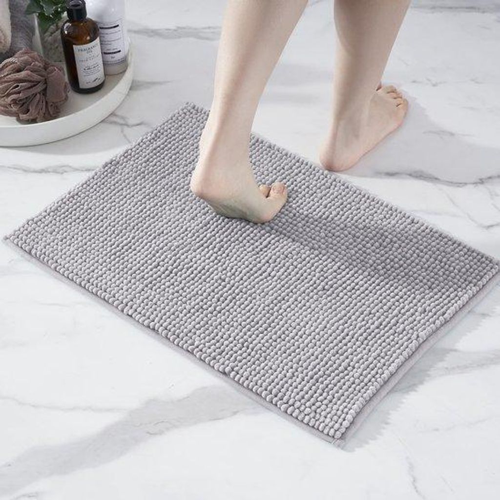 Unyqoos weiche Chenille-Badezimmermatte für Dusche und Toilette, grau, 40 x 60 cm