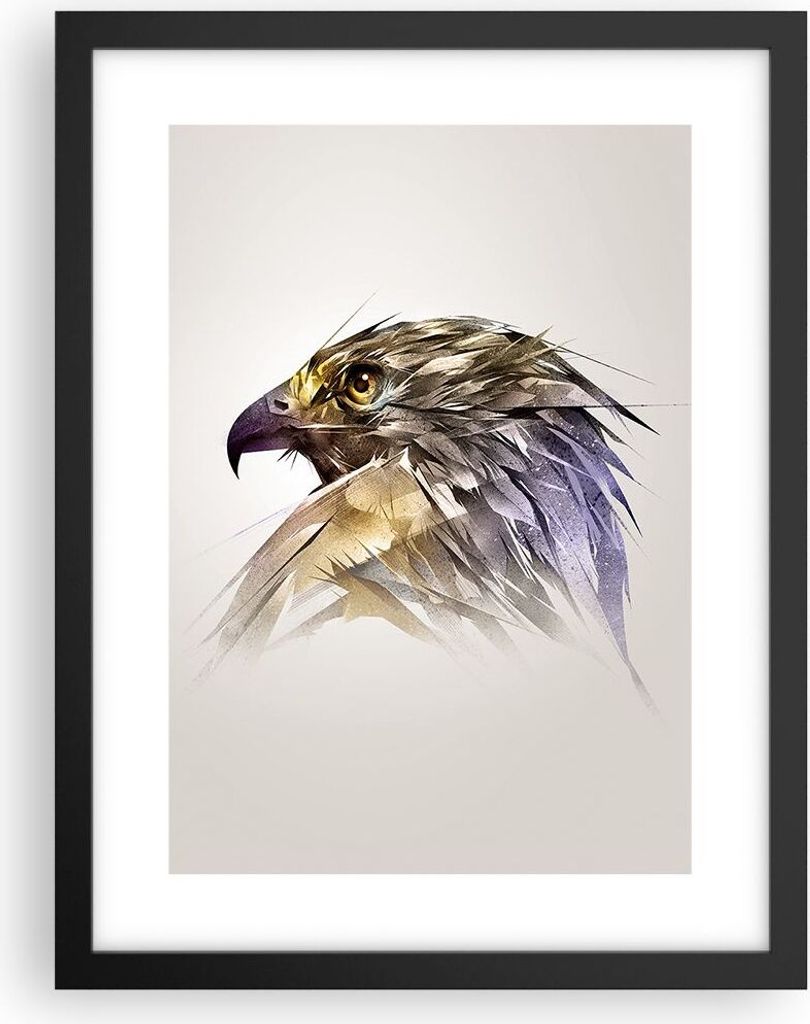 Gerahmtes Poster - Schwarzer Rahmen - Adler Vogel Feder - 30x40 cm - Wand Bild - Wanddeko - Wandbilder - Kunstposter - Wandposter - Bilderrahmen - ...