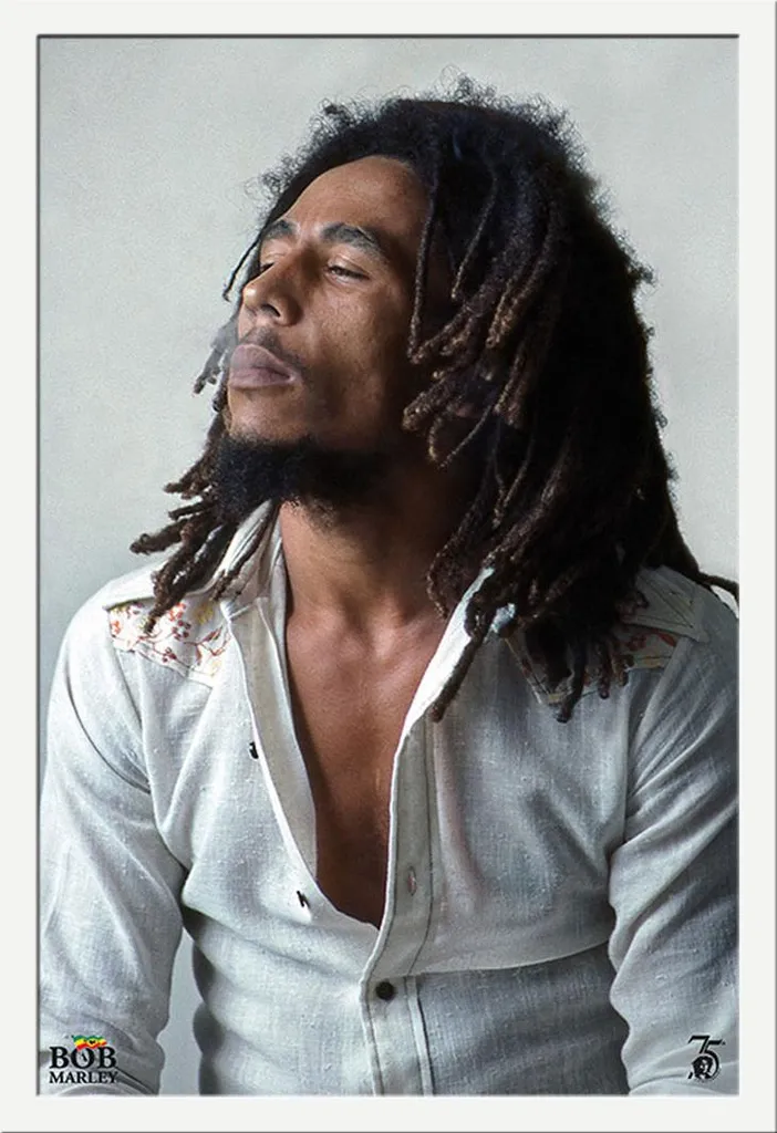 Poster encadré Bob Marley Redemption vitre acrylique cadre MDF blanc Maxi