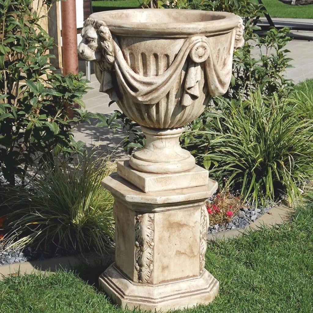 Casa Padrino Luxus Barock Blumentopf mit Säule Antik Beige H. 95 cm - Italy