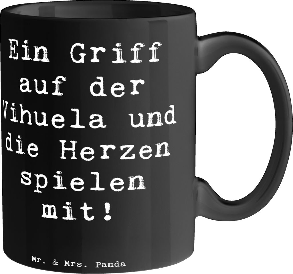 Mr. & Mrs. Panda Tasse Spruch Vihuela Herzklang - Schwarz - Geschenk, Saiteninstrument, schöne, Musik, Saitenklang, Kaffeebecher, haferl, Musiker,...