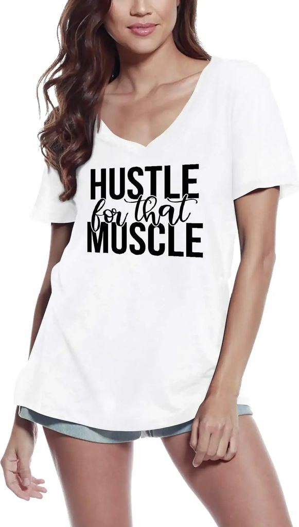 Damen Grafik T-Shirt V-Ausschnitt Hustle For That Muscle Öko-Verantwortlich Vintage Jahrgang Kurzarm Lustige Druck Geburtstag Geschenk Frau