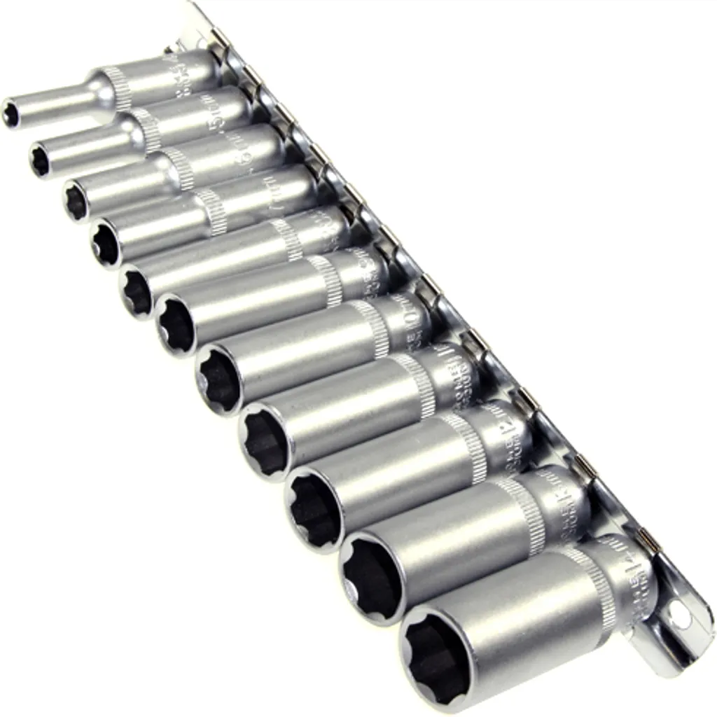 Douilles longues 1/4" en acier Chrome Vanadium de 4 à 13 mm sur rack