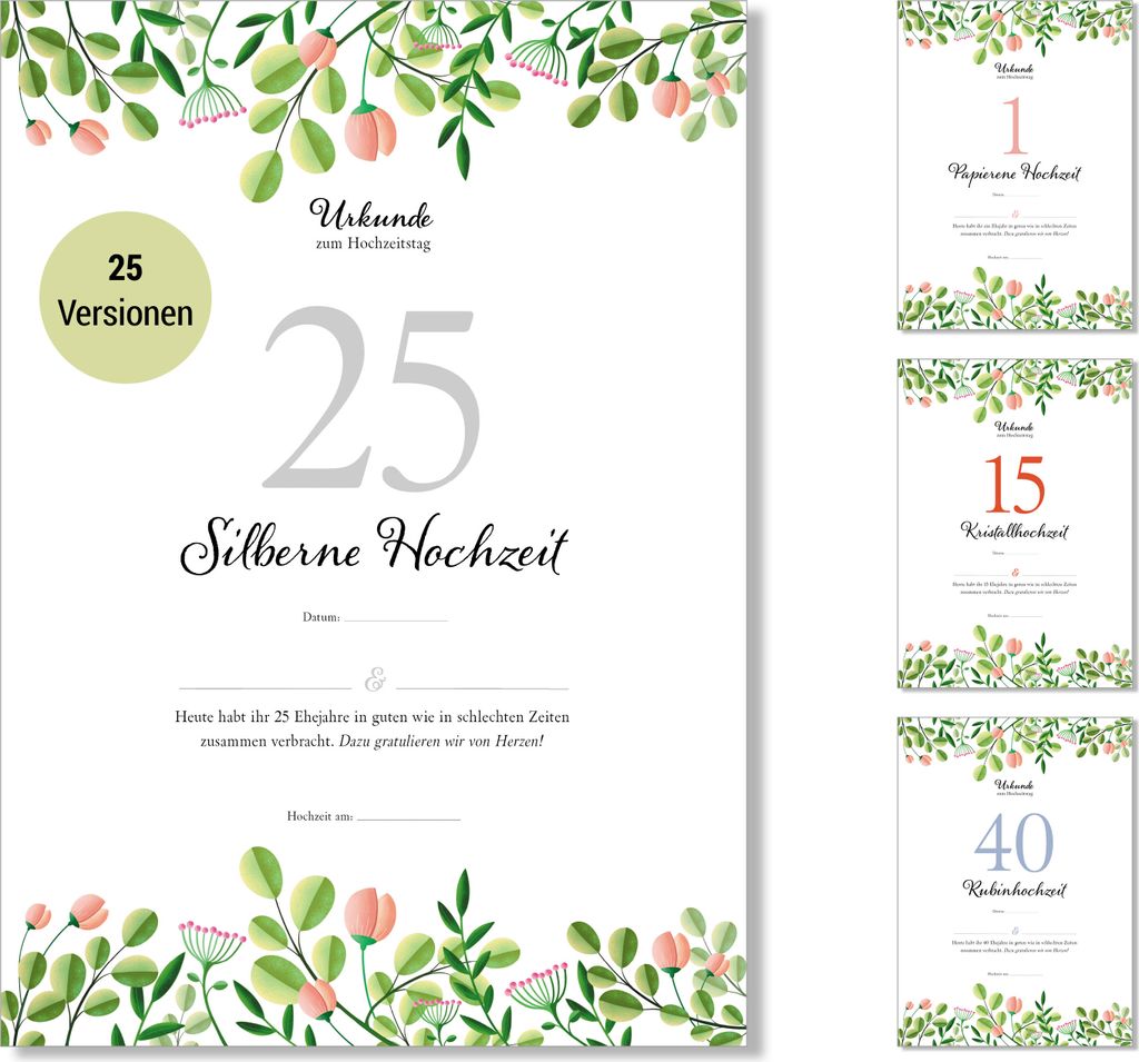 Frank Paperman | Geschenk zum Hochzeitstag | Ehejubiläum | floral | Geschenke zur Silberhochzeit 25 | Geschenkideen Hochzeitstag | DIN-A4-Format