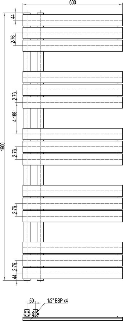 Badheizkörper Handtuchwärmer D16G - Anthrazit - Größe wählbar - Anschlussgarnitur optional, Größe:1600x600mm, Anschlussgarnitur:Mit Anschlus...