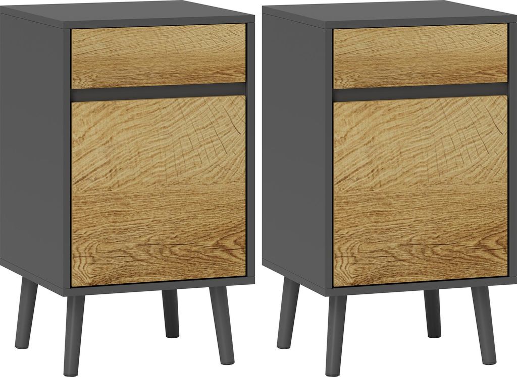HOMCOM 2er-Set Nachttische mit Schubladen und Schrankfach, modernes Design fš¹r Schlaf- und Wohnzimmer, 40 x 39 x 69 cm, dunkelgrau