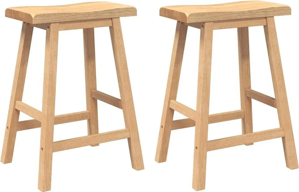 vidaXL Sgabello da bar 2 pezzi in legno massiccio naturale albero di gomma