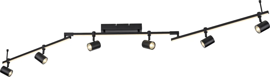 Grand plafonnier pour salon et cuisine noir 6 spots et dalle LED