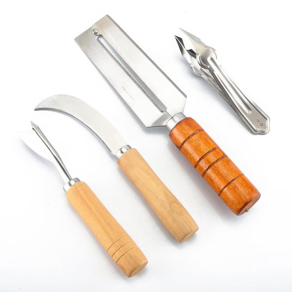 4 teiliges Ananasschneider Set mit Erdbeerentkerner und Produktbild 