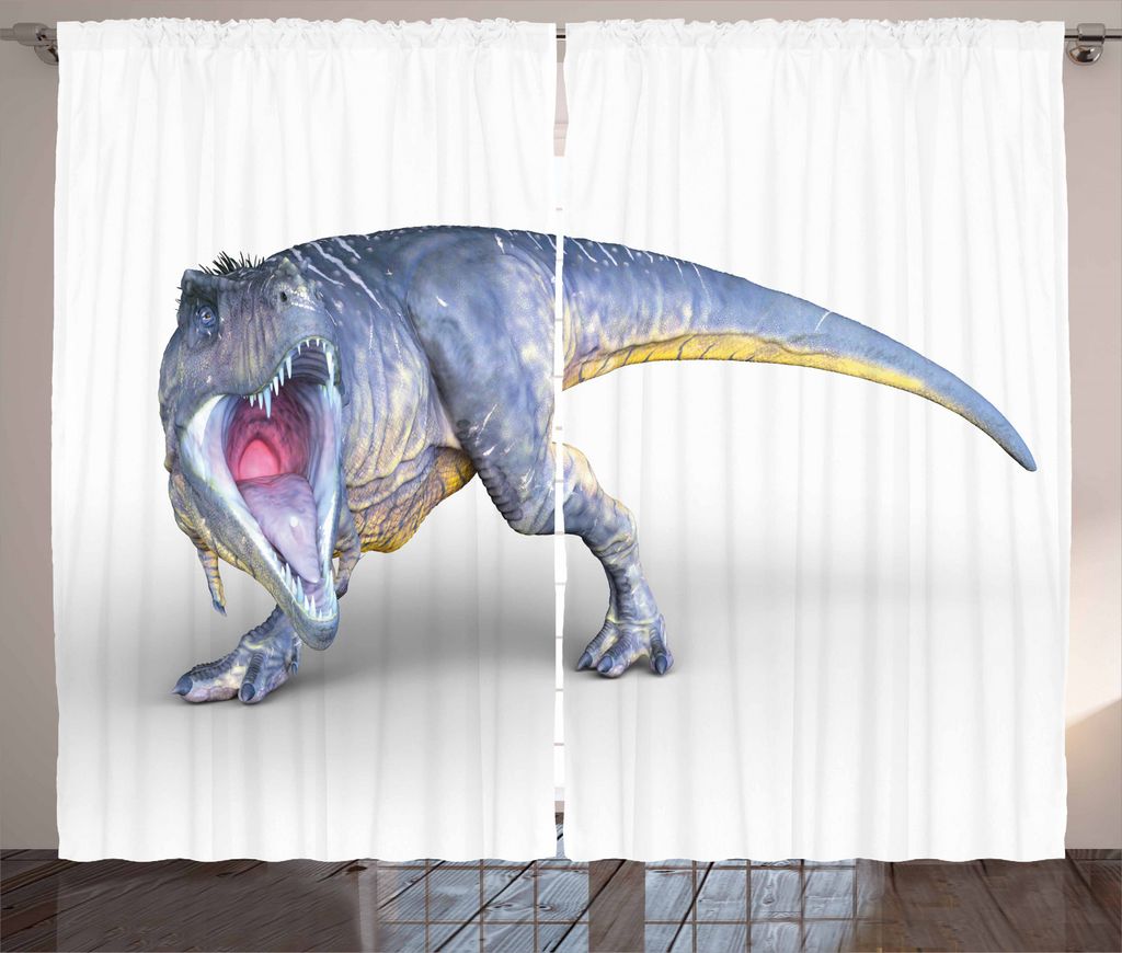 ABAKUHAUS Dinosaurier Rustikaler Vorhang, monströse Kreatur, Wohnzimmer Universalband Gardinen mit Schlaufen und Haken, 280 x 245 cm, Blau Gelb Rosa