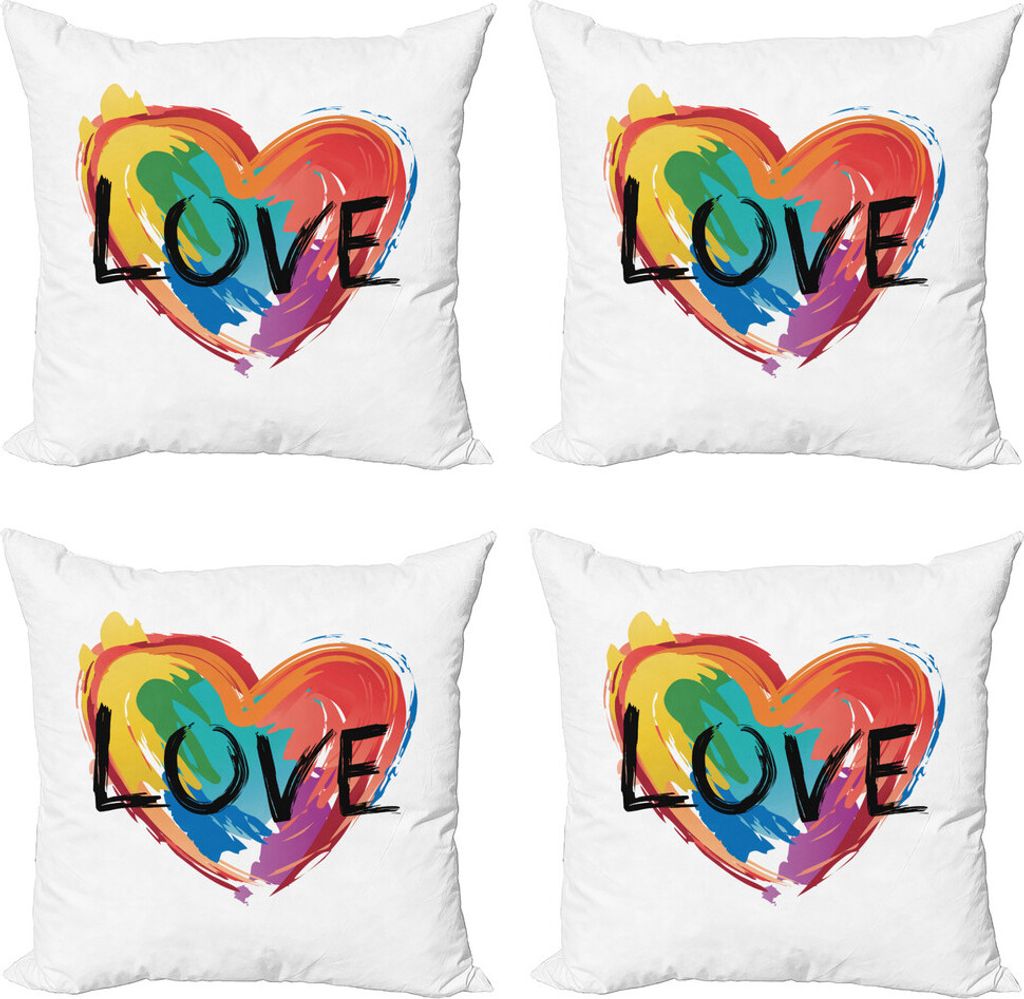 ABAKUHAUS Regenbogen Kissenbezug Set (4 Stück), Pinsel gemalt Herz LGBT, Moderner Doppelseitiger Digitaldruck, 40 cm x 40 cm, Mehrfarbig
