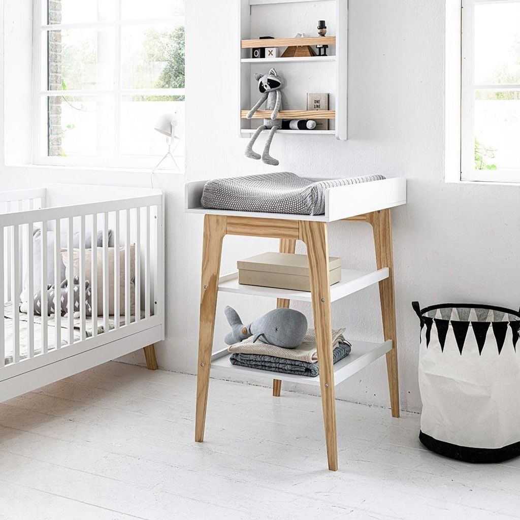 Petite Amélie Wickeltisch - Babywickeltisch mit erhöhtem Rand - Weiß und Natur - H.99 x B.55 x T.74 cm