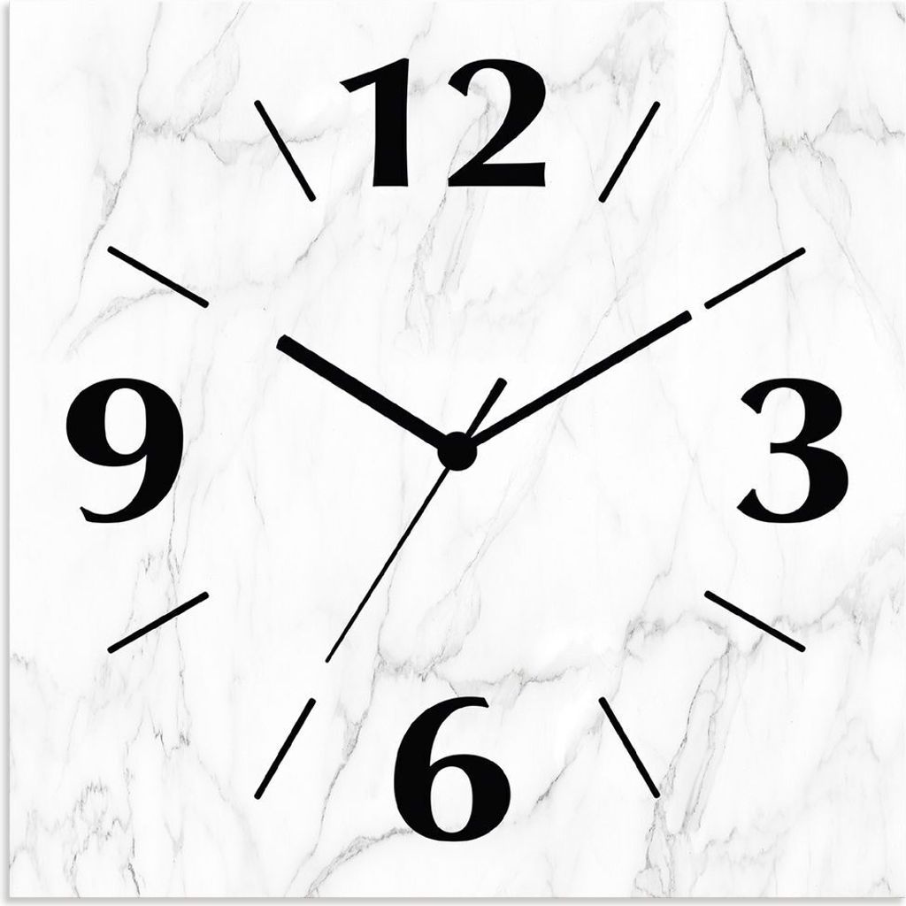 ARTland Wanduhr auf Alu Quarzuhr - schwarzer Zeiger Weiße Marmoroptik Größe: 30x30 cm