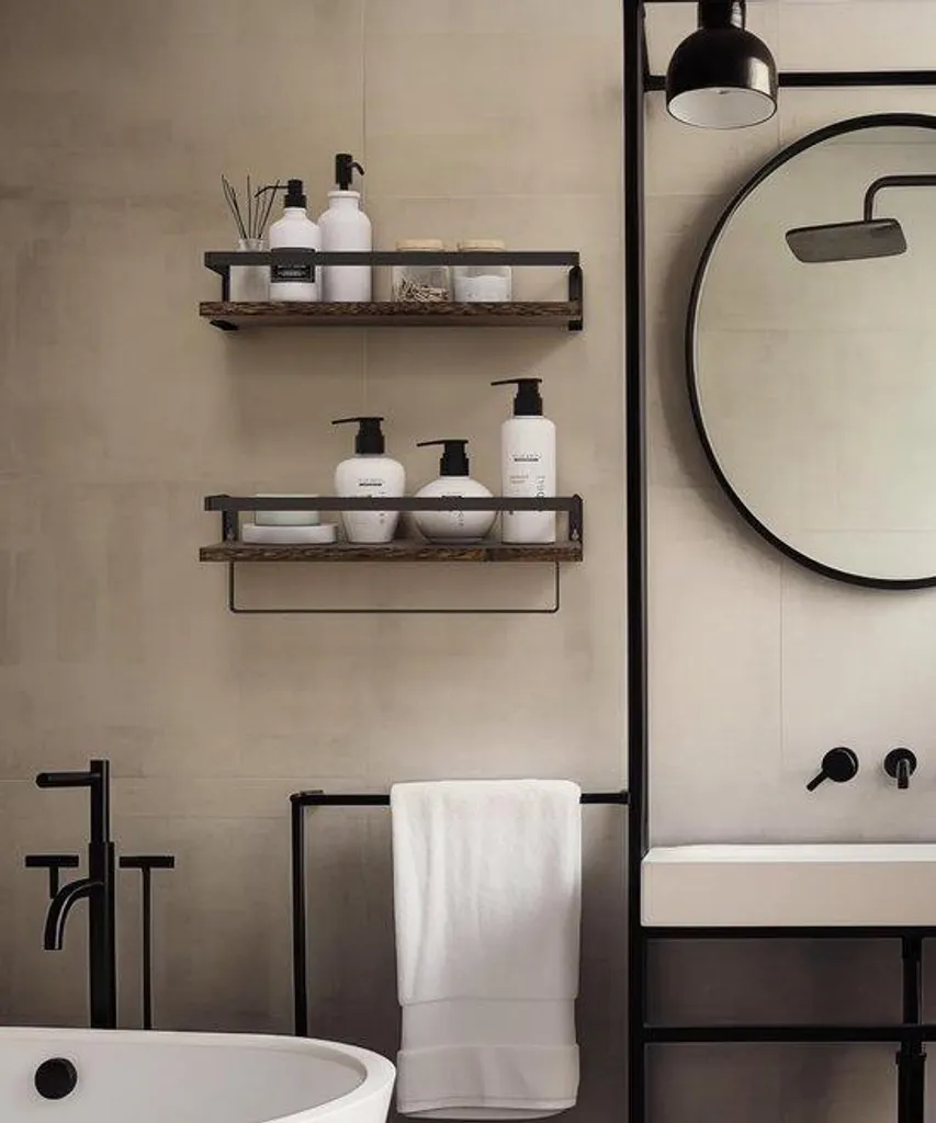 Étagère murale de salle de bain en métal noir mat, Modèle BK-2026