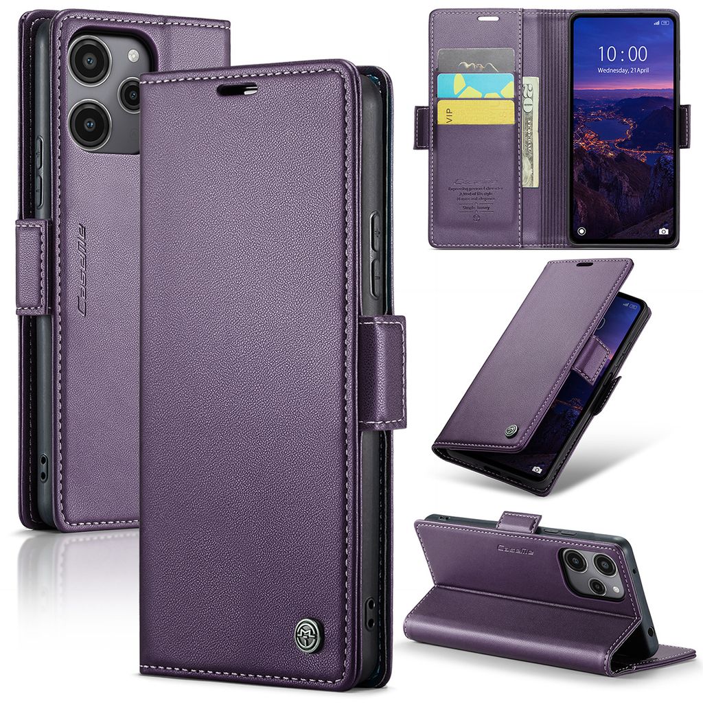 Hülle für Xiaomi Redmi 12 Poco M6 Pro 5G, Leder Brieftasche Kartenfach Schutzhülle mit Standfunktion Lila
