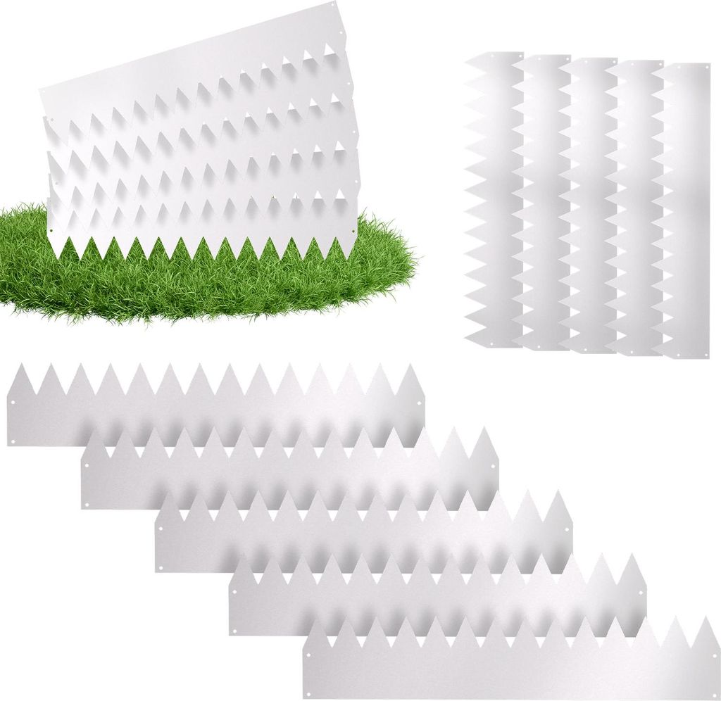 Hebitod Rasenkante mit Spitzen Metall 100 x 20 cm 20m Beeteinfassung Mähkante Verzinkt Wegbegrenzung Beetumrandung Palisade inkl. Handschuhe Silber