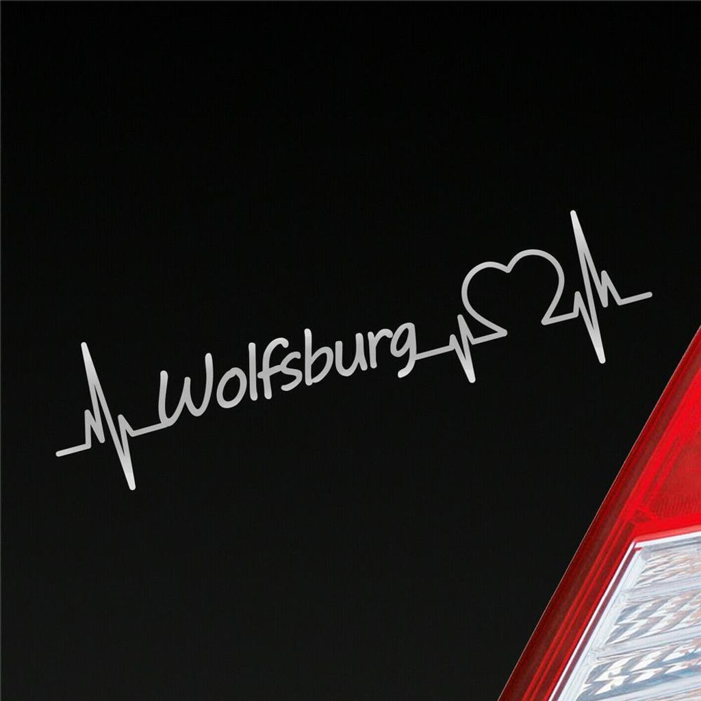 Auto Aufkleber Wolfsburg Herz Herzschlag 19x5 cm Silber Produktbild 