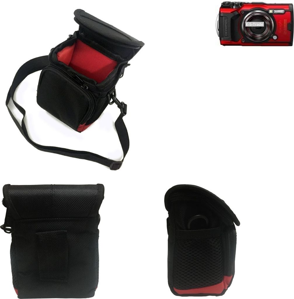 K-S-Trade Kameratasche Fototasche Umhängetasche Schultertasche Zubehör Tasche Schutz Hülle kompatibel mit Olympus TOUGH TG-6 mit Zusatzfach und