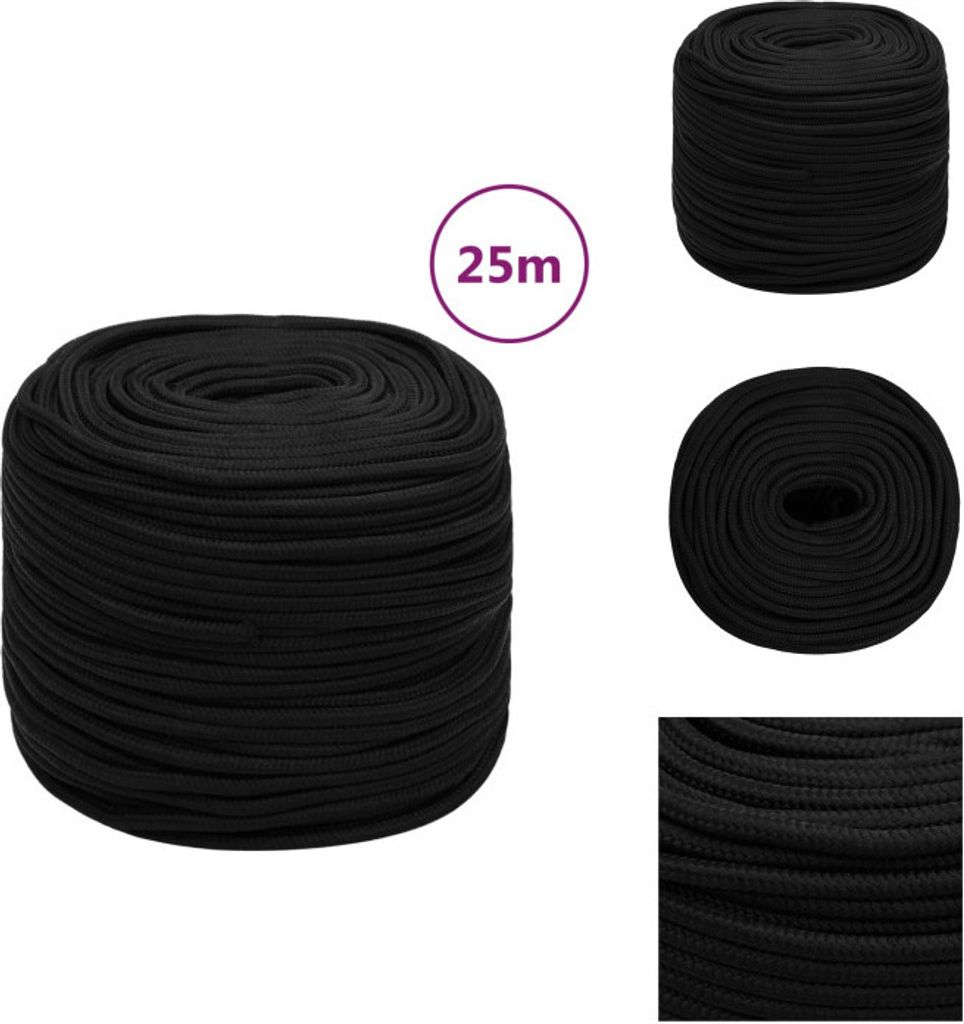 vidaXL Pracovné lano čierne 8 mm 25 m polyester - Laná Obrázok produktu 