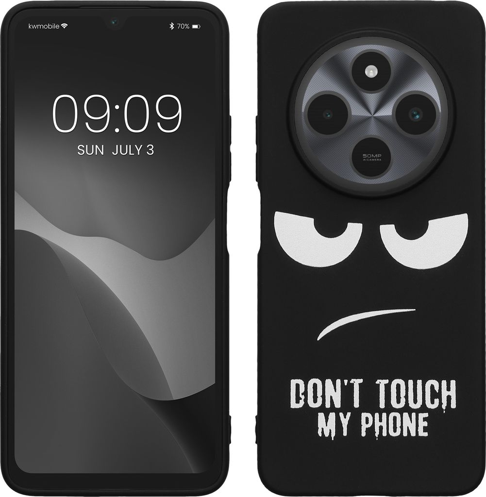 kwmobile Hülle kompatibel mit Xiaomi Redmi 14C / Poco C75 - Handyhülle Silikon Case - Don't touch my Phone Weiß Schwarz