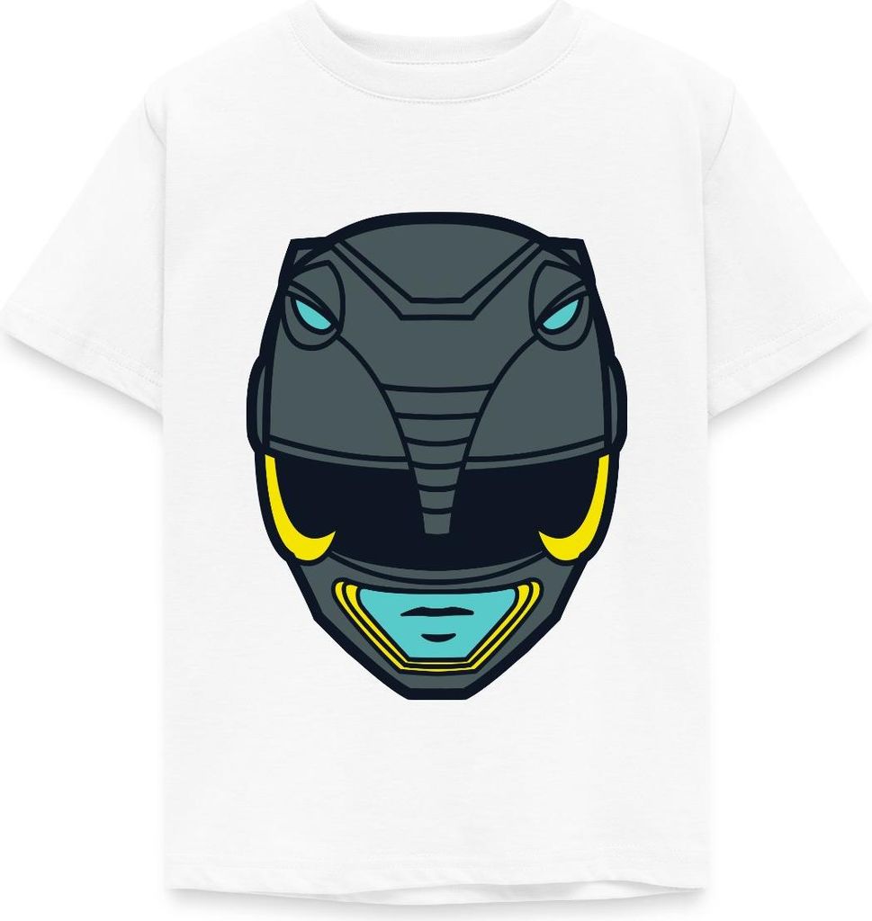 Spreadshirt Power Rangers Schwarzer Ranger Helm Kinder T-Shirt, 110/116 (5-6 Jahre), Weiß
