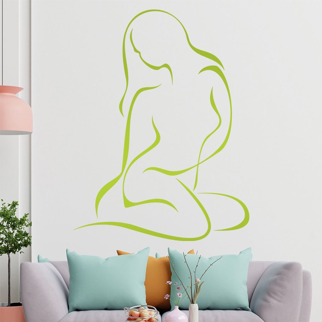 Frau sitzend, Linien Wandtattoo in 6 Größen - Wandaufkleber Wall Sticker - Dekoration, Küche, Wohnzimmer, Schlafzimmer, Badezimmer