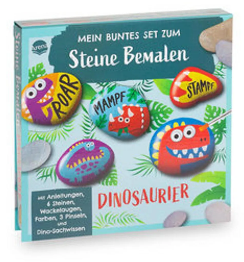 Kit galets à peindre dinosaures avec pierres naturelles et pinceaux