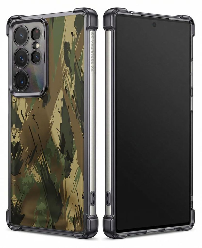 Personalisierte Hülle mit Bild für Samsung Galaxy S23 Ultra Elektroplattiert TPU Stoßdämpfer Handyhülle mit Tarnmuster mit grünen und braunen...