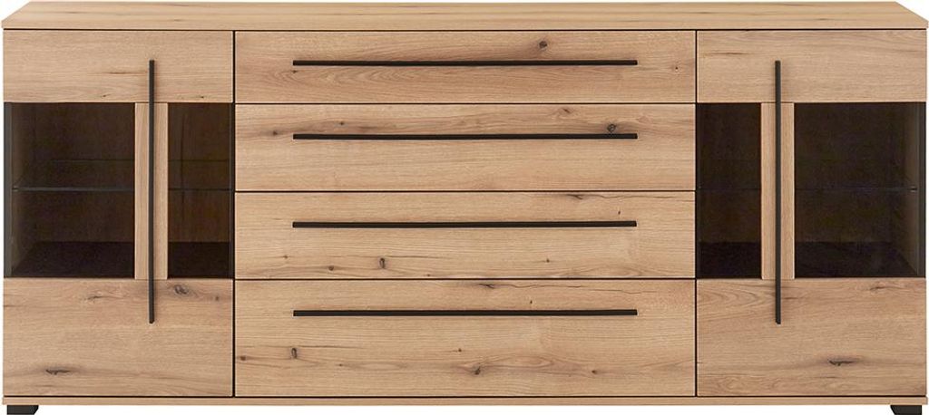 Wohnzimmer-Sideboard 200 cm breit in Eiche mit 2 Glastüren & 4 Schubladen inkl. Softclose-Funktion COLORADO-61