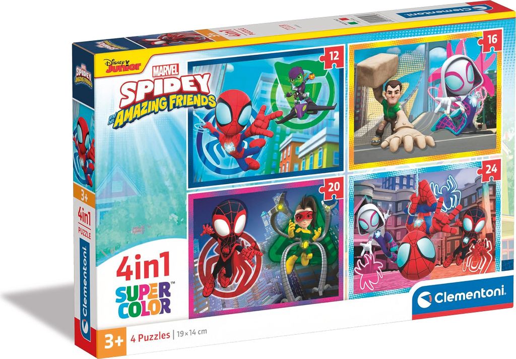 Clementoni - 21528 - Supercolor Puzzle 4 in 1 - Marvel Spidey and His Amazing Friends - Puzzle 12,16,20,24 Teile Ab 3 Jahren, Buntes Kinderpuzzle M...