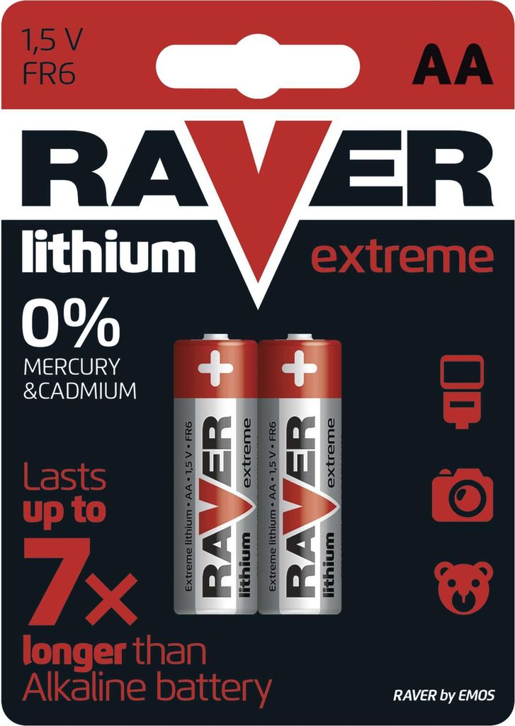 EMOS RAVER Batterien für Outdoor, AA Mignon Lithium Batterien 2er Pack, nicht aufladbar, für Außen: Digitalkamera, Außensensor, Taschenlampe, B...